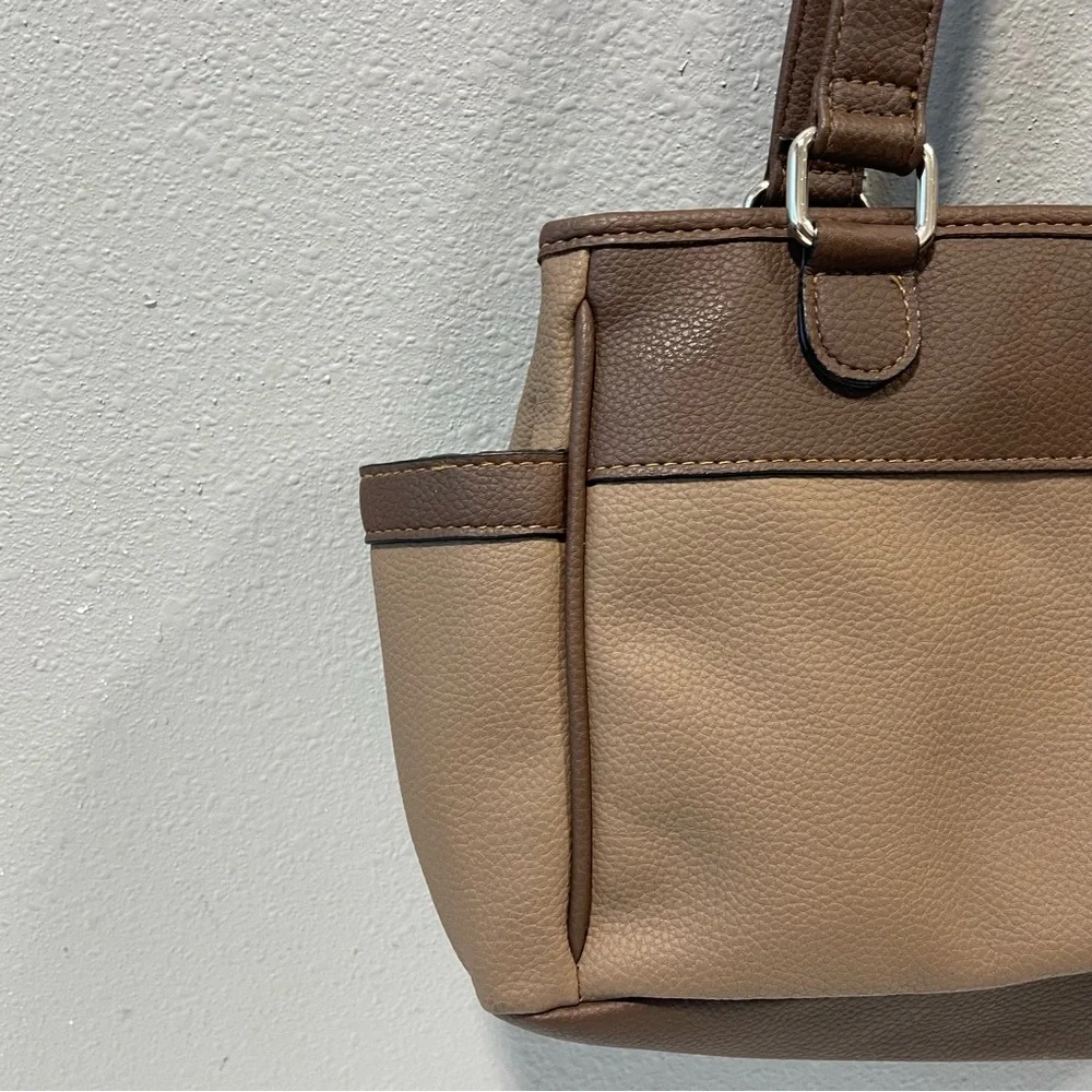 Faux Leather Double‎ Opening Center Zip Purse Hobo Bag Brown And Tan